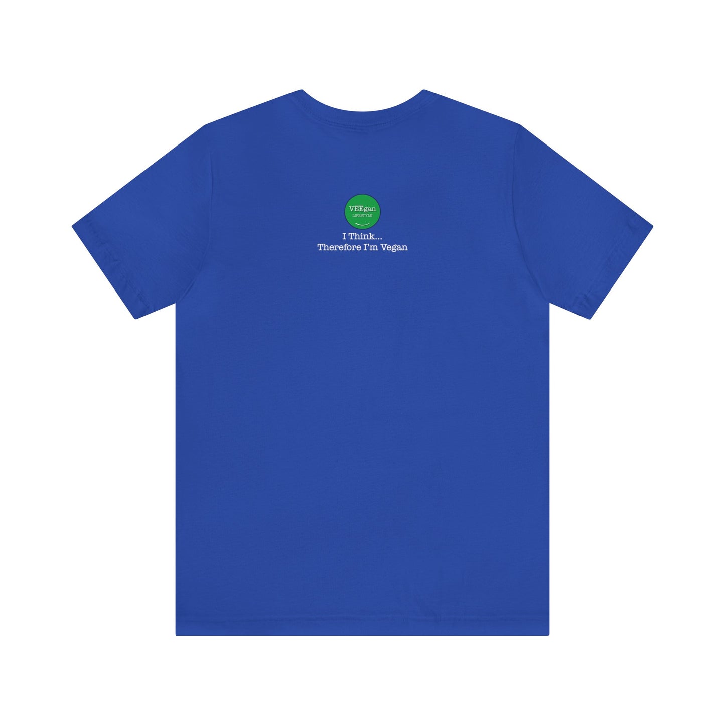 back "i Think Therefore I'm Vegan" t-shirt blue on white